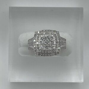 1.00 CT Cushion Cut Natural Diamond Sterling Silver Ring